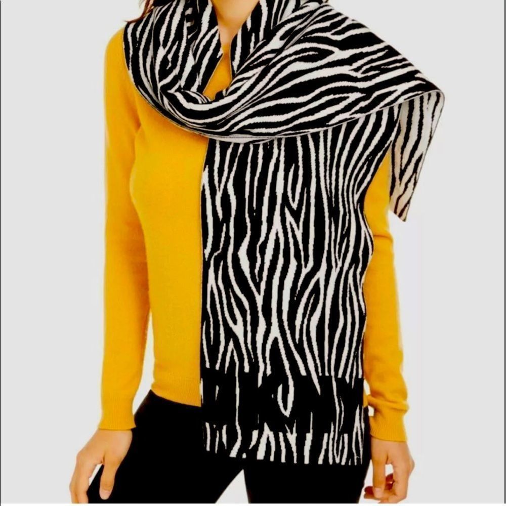 DKNY Women's Knit Scarf Logo Zebra Animal Print
